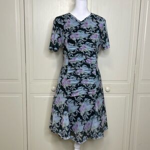 TOPSHOP Women's Floral Ruched Mesh Mini Dress in Multi Size 12